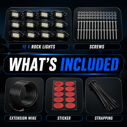 12-Piece Ultra Bright LED Rock Light Kit – IP68 Waterproof – Pure White 6000K